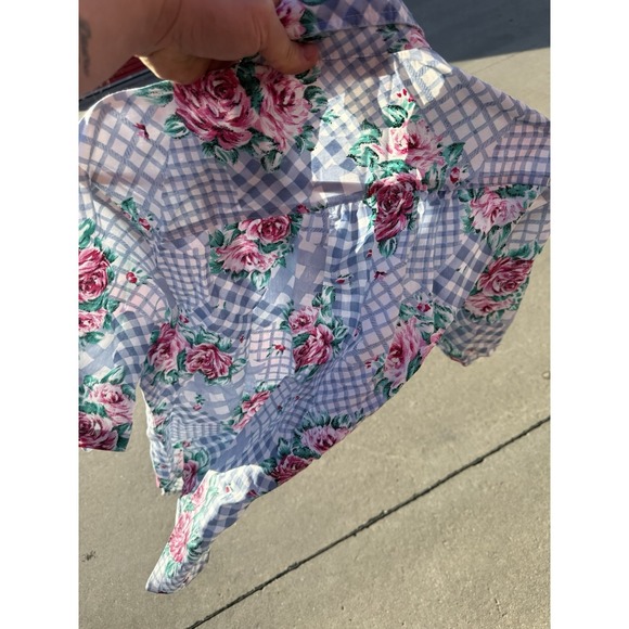 Vintage Cabrais Floral Gingham Blouse Cottagecore Prairie Button Top - Picture 5 of 5